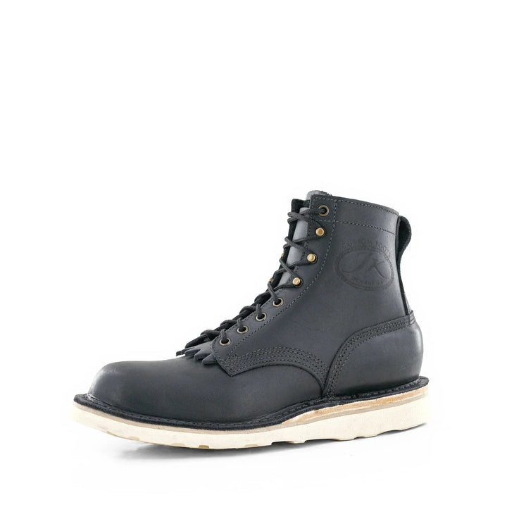 Side view of the Forefront Black leather work boot on a white background