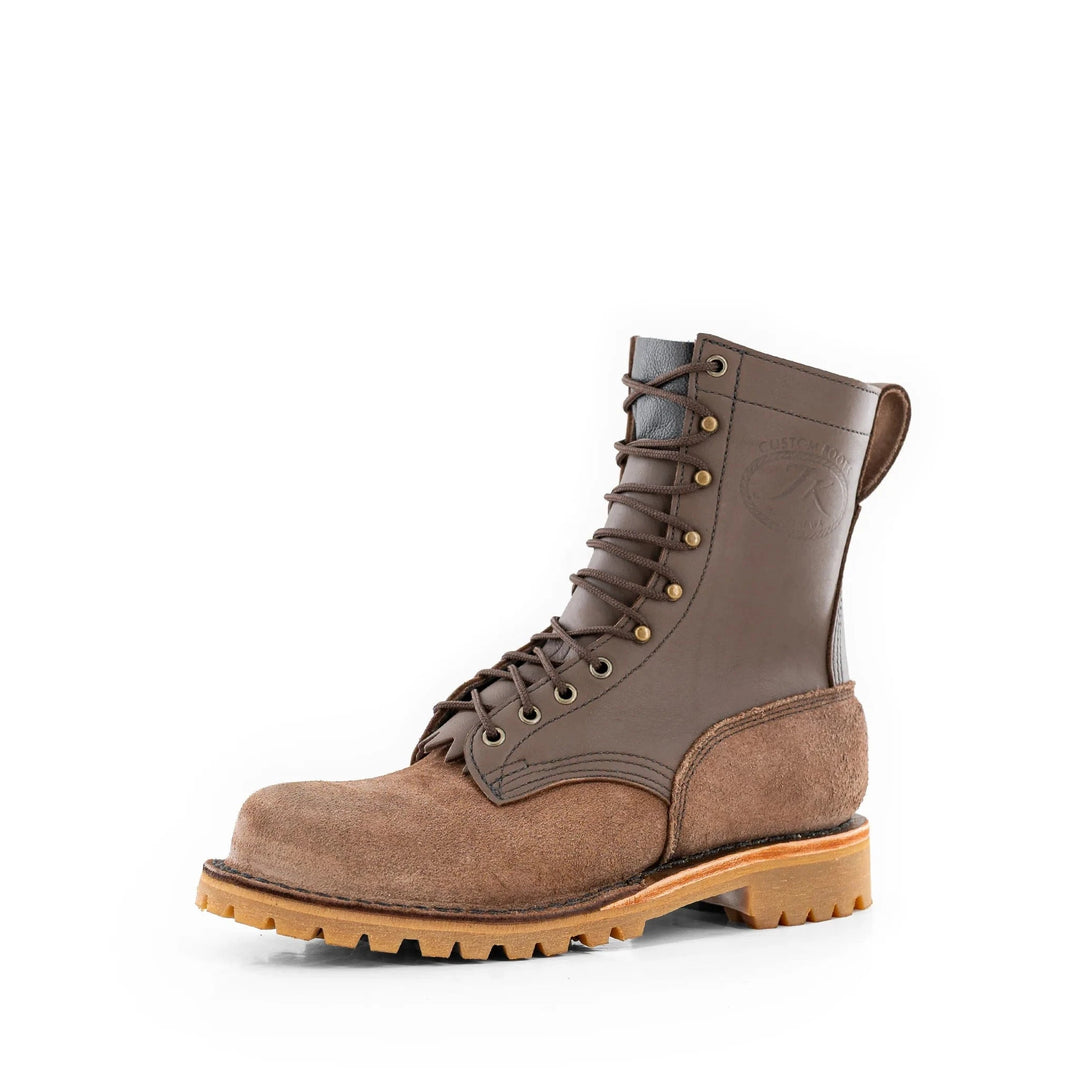Side view of the OT Mocha leather work boot on a white background