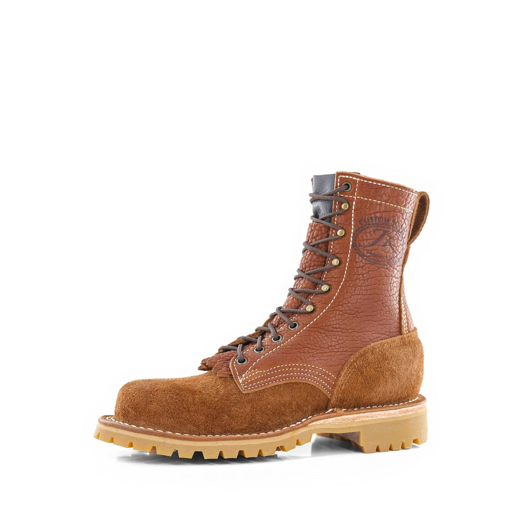 Side view of the OT Canyon Bison rough leather work boot on a white background