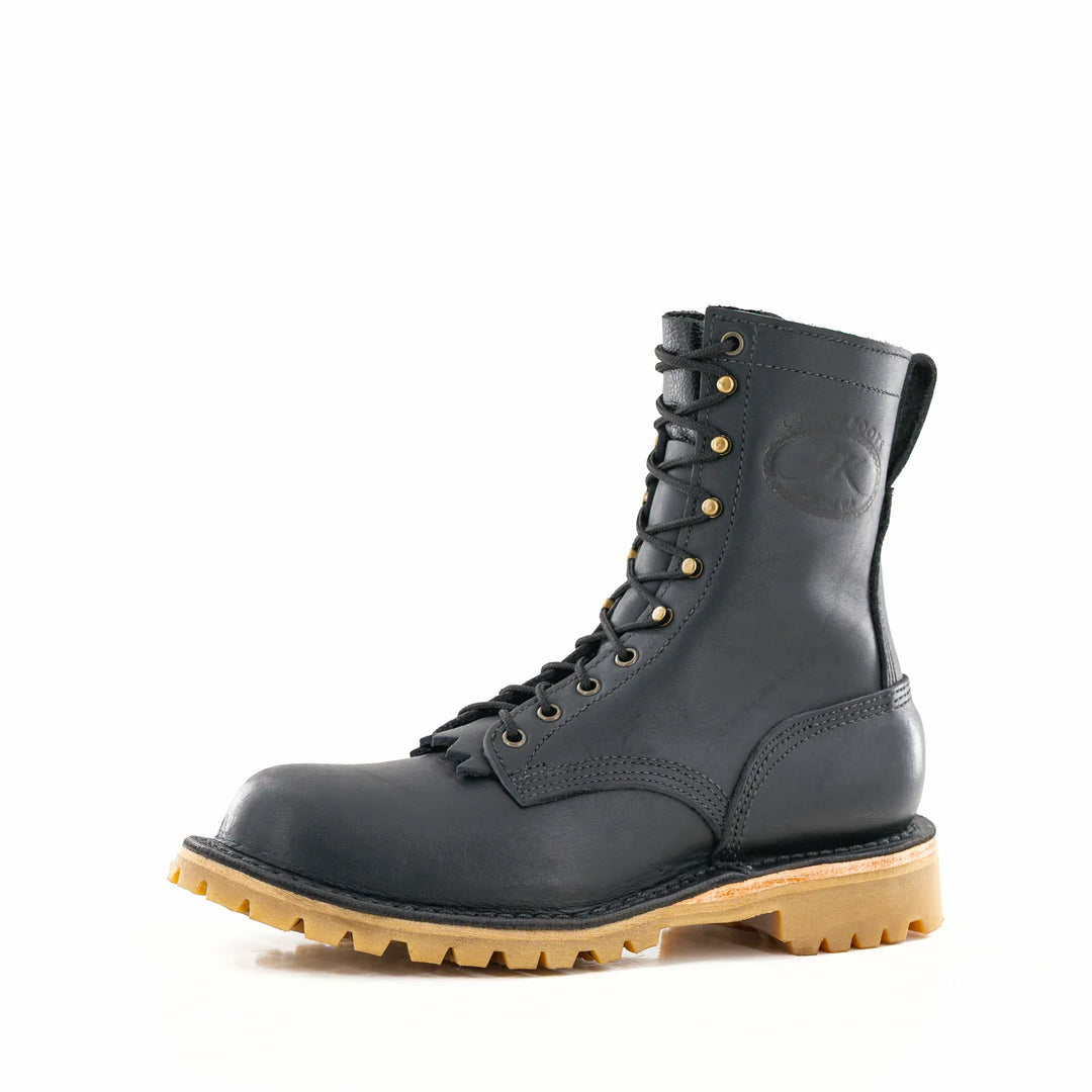 Side view of the OT Black work boot on a white background