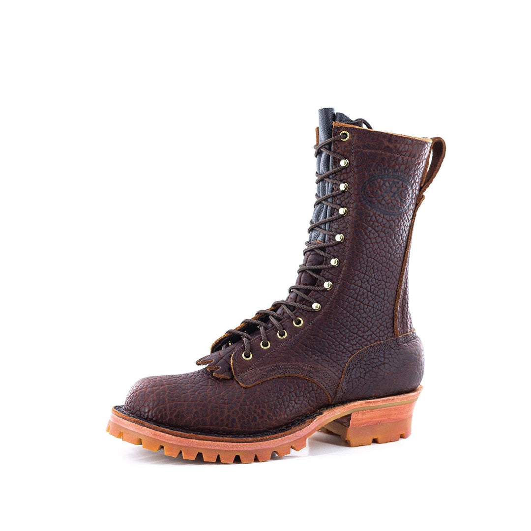 Side view of the Honey Bison leather work boot on a white background