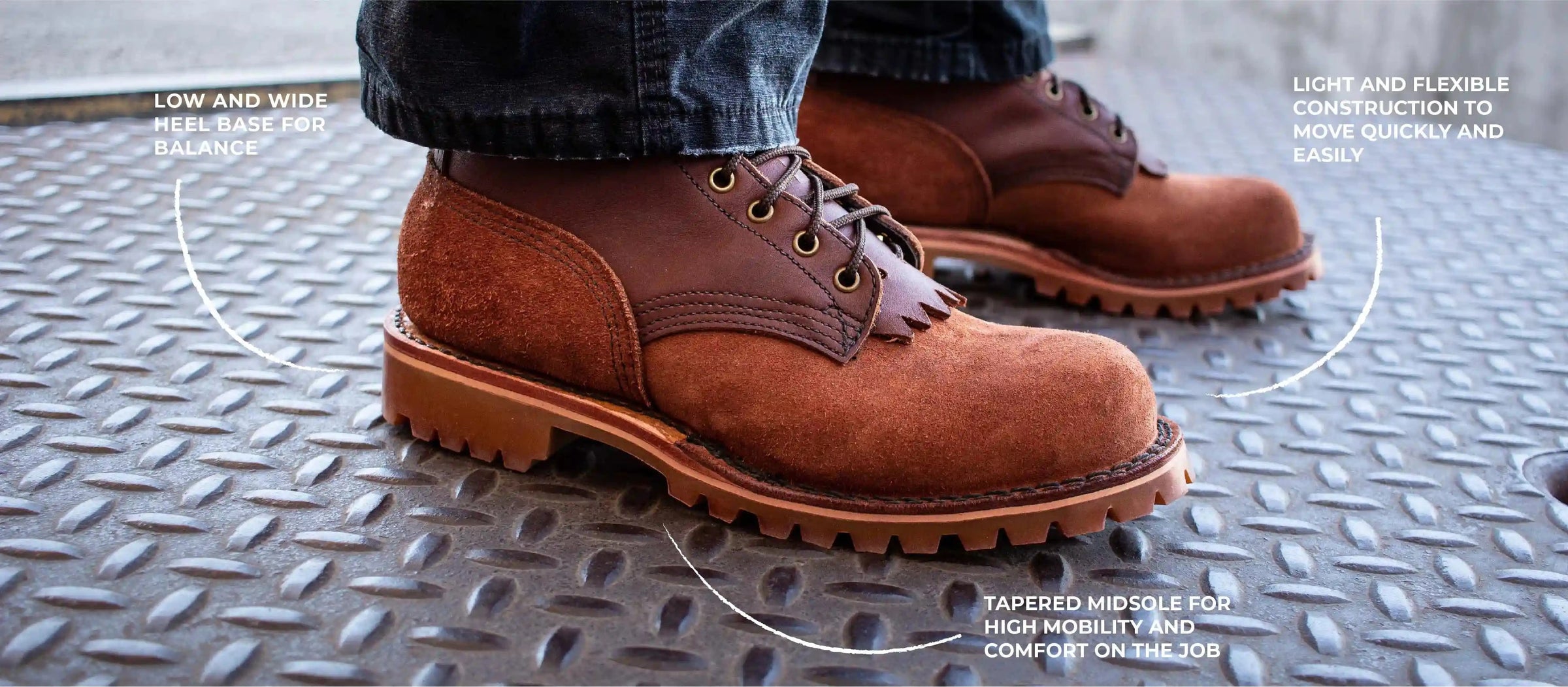 OT boot model from jk boots standing on metal plate