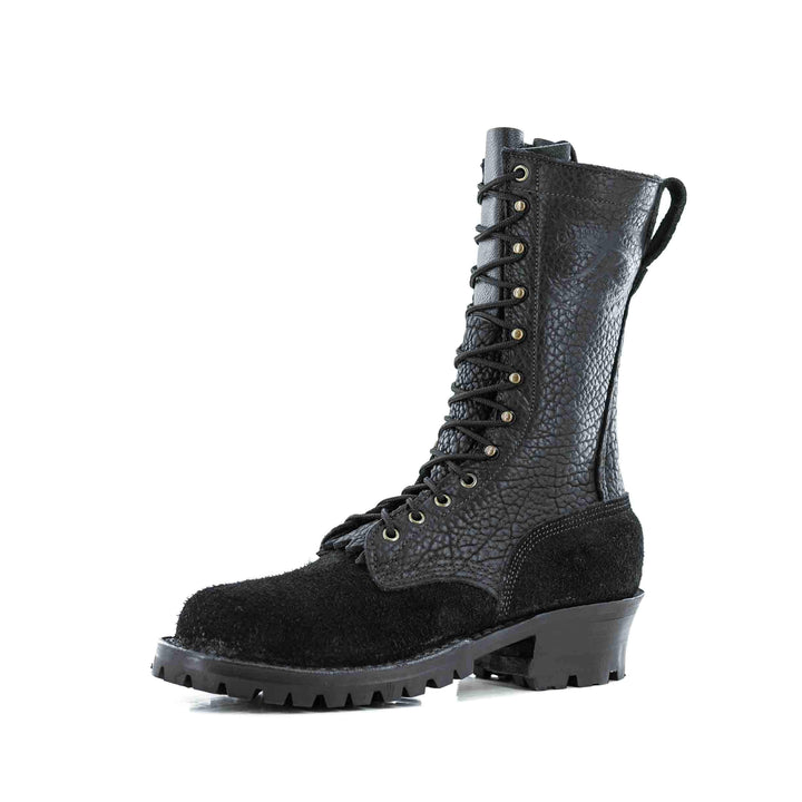 Side view of the Superduty Shadow Bison rough leather work boot on a white background