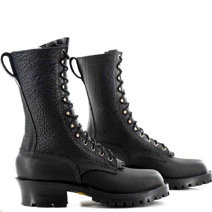 Side view of a pair of Superduty Shadow Bison leather work boots