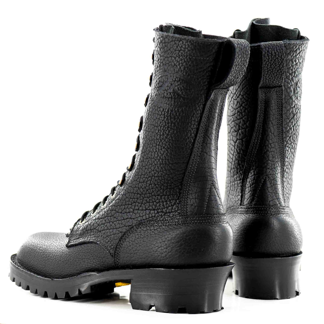Back view of a pair of Superduty shadow bison leather work boots