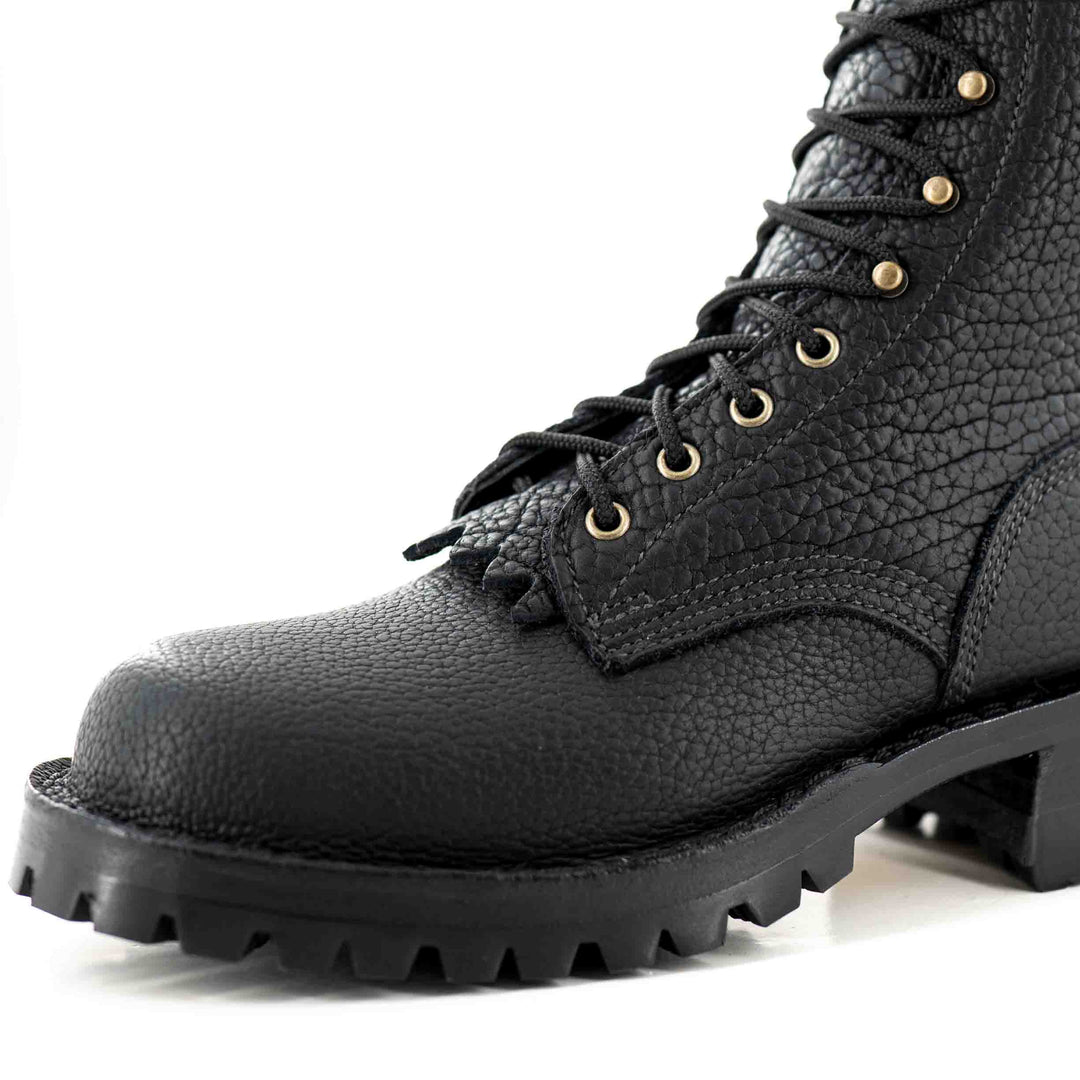 Front side view of lower half on a Superduty shadow bison leather work boot