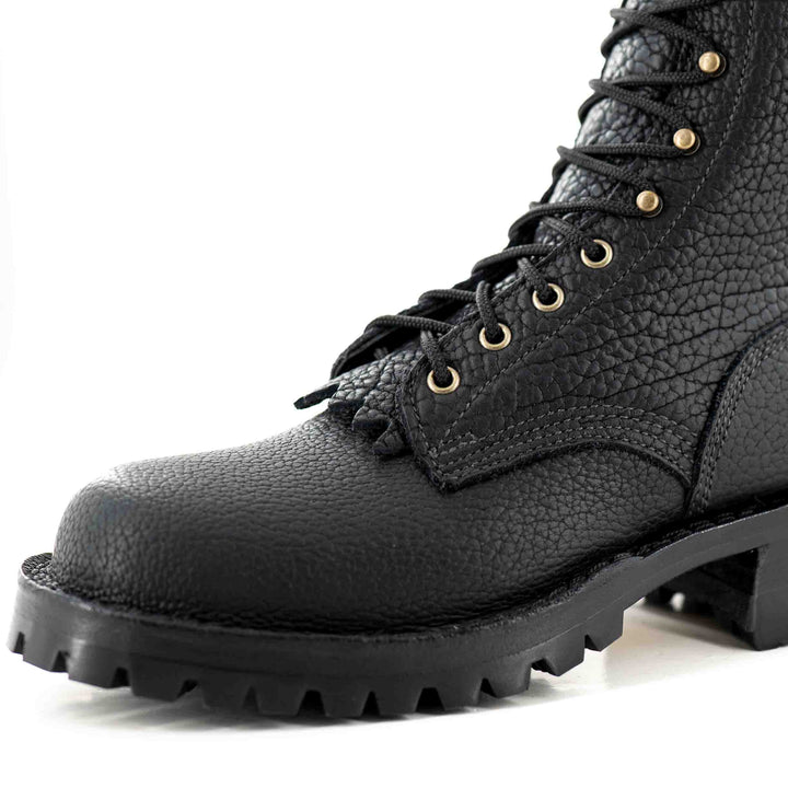 Front side view of lower half on a Superduty shadow bison leather work boot