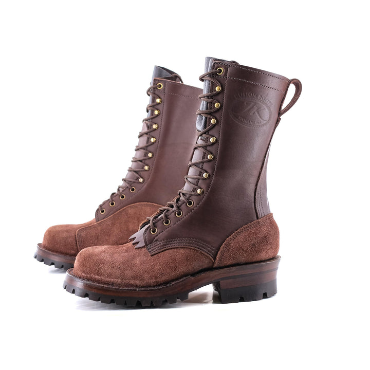 side profile of a the Climber - Brown showcasing the JK stamp and vamp.