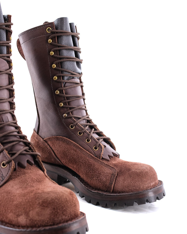 Brown Climbers side profile showing the detailed stitching and gold eylets and hooks.