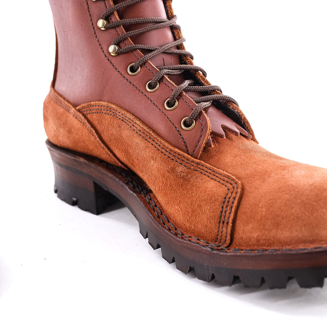 close up of the redwood climber showing the stitching along the sole of the boot.