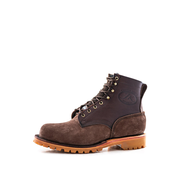 Side view of the OT 6 inch brown leather work boot on a white background